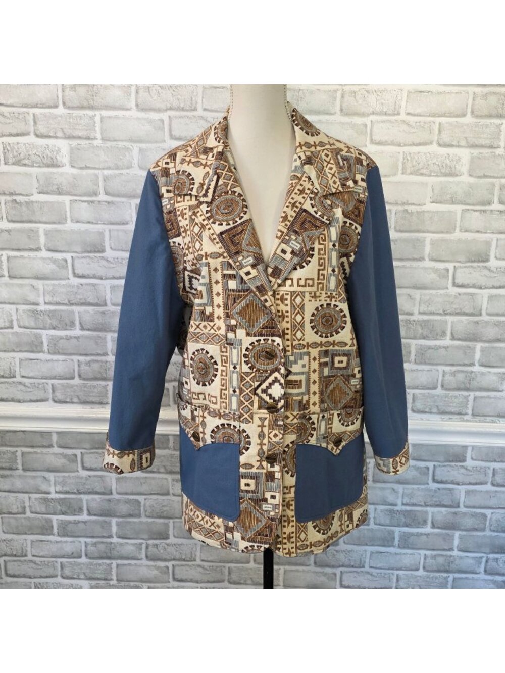 Vintage Handmade Western Southwest Boho Chambray Jacket Wearable Colorblock XL